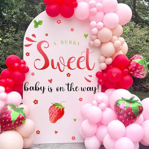 Φόντο για baby shower με φράουλα και διακόσμηση τραπεζιού τούρτας – Συμβατό με θέμα τα 1