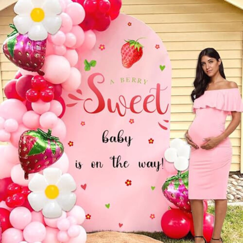 Φόντο για baby shower με φράουλα και διακόσμηση τραπεζιού τούρτας – Συμβατό με θέμα τα 2