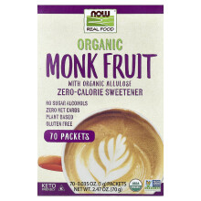 NOW Foods, Real Food, Organic Monk Fruit Zero-Calorie Sweetener, 70 Packets, 2.47 oz (70 g)