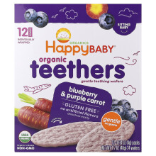Happy Family Organics, Dentes Organicos, Wafers de Dentes Suaves, Morango & Carrot Roxo, 12 Embalagens, 0.14 oz (4 g) Cada