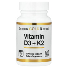 California Gold Nutrition, Vitamin D3 + K2, 60 Veggie kapszula