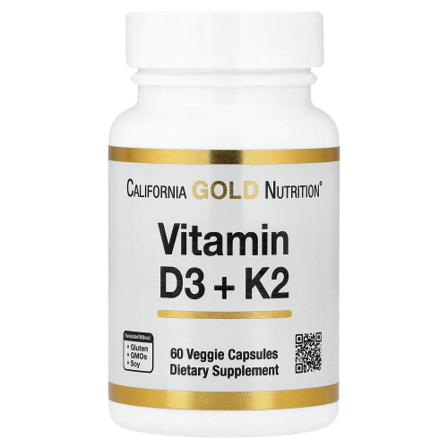 California Gold Nutrition, Vitamiini D3 + K2, 60 kasvikapselia
