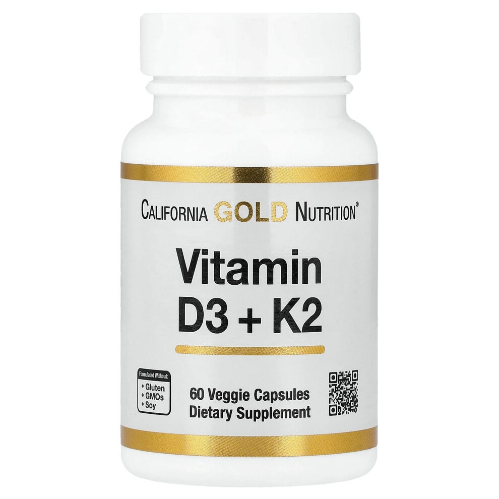 California Gold Nutrition Gold California Nutrition, Vitamin D3 + K2, 60 Veggie Capsules