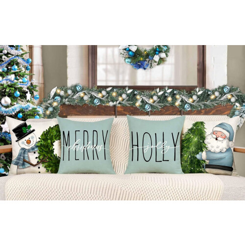 Conjunto de 4 capas de almofada azuis de Natal, 45x45 cm (18x18 polegadas). 1