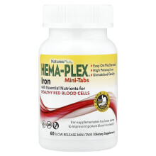 NaturesPlus, Hema-Plex, Ferro com Nutrientes Essenciais para Células de Sangue Vermelho Saudáveis, 60 Mini-Comprimidos de Liberação Lenta