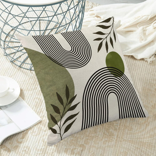 Μαξιλαροθήκες από λινό σε χρώμα boho, 18x18 εκ., πράσινο φασκόμηλου – Σετ 2 τεμαχίων 2