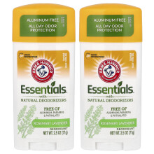 Arm & Hammer, Esențiale cu Dezodorizatori Naturale, Dezodorant, Lavandă și Rozmarin, 2 Pachete, 2,5 oz (71 g) Fiecare