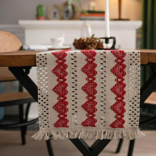 Caminho de mesa boho em algodão e linho, 33 x 183 cm (13 x 72 polegadas) 1