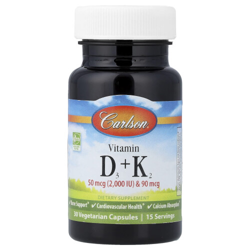 Carlson, Vitamine D3 + K2, 30 Capsule Vegetariene