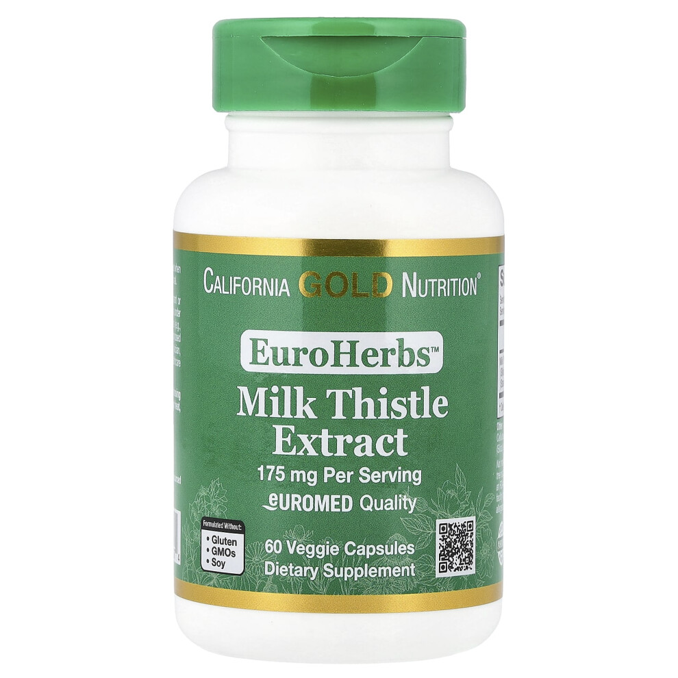 California Gold Nutrition Gold California Nutrition, Euroherbs, Milk Thistle Extract, Euromed Quality, 175 Mg, 60 Veggie Capsules