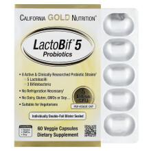 California Gold Nutrition, LactoBif 5 Probiotici, 5 miliardi di CFU, 60 Capsule vegetali