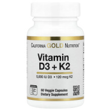 California Gold Nutrition, Witamina D3 + K2 w postaci MK-7, 60 Wegetariańskie Kapsułki