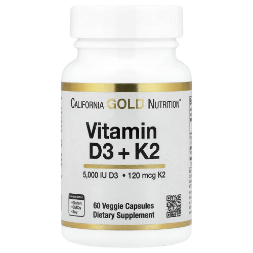 Καλιφόρνια Gold Nutrition, Βιταμίνη D3 + K2 ως MK-7, 60 Βοτανογενή Καψούλες
