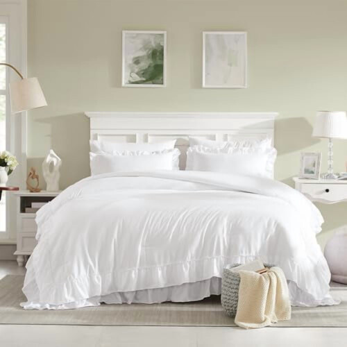 White Comforter Set Farmhouse Ruffle 3-Piece 1