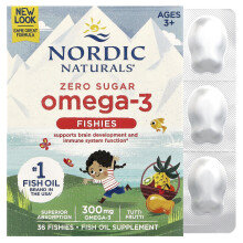 Nordic Naturals, Omega-3 Fiskies, Noll socker, Ålder 3+, Tutti Frutti, 300 mg, 36 Fiskies