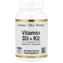 California Gold Nutrition, Vitamina D3 + K2 como MK-7, 180 Comprimidos Vegetarianos