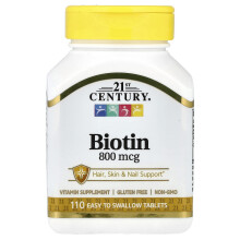 21st Century, Biotyna, 800 mcg, 110 Easy Swallow Tablets