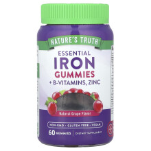 Ferro Essencial + Vitamina B do Nature's Truth, Zinco, Uva Natural, 60 Gomas Veganas