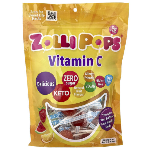 Zollipops, Vitamiini C, Noin 33 - 35 Pops, 8 oz (226 g)