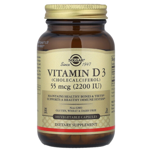 Solgar Σόλγκαρ, Βιταμίνη D3 (Χολεκαλσιφερόλη), 55 mcg (2,200 IU), 100 Φυτικά Capsules