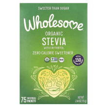 Wholesome Sweeteners, Stevia Orgánica, Sweetener de Calorías Cero, 75 Paquetes Individuales, 2.64 oz (75 g)