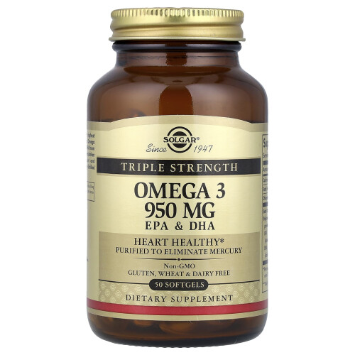 Solgar Solgar, Ómega-3, EPA e DHA, Força Tríplice, 950 mg, 50 Softgéis
