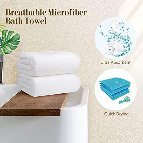 Conjunto de 4 Toalhas de Banho de Microfibra Brancas e Macias 27x54 polegadas 2