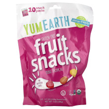 YumEarth, Snacks de Frutas Sem Glúten, Tropical, 10 Embalagens, 0.7 oz (19.8 g) Cada