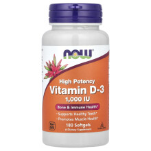 NOW Foods, Vitamin D-3, Magas Potenciájú, 1,000 IU, 180 Softgels