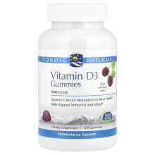 Nordic Naturals, Vitamin D3 Gummies, Vild Jordbær, 1,000 IU, 120 Gummies