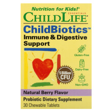 ChildLife Essentials, ChildBiotics, Immune & Digestion tueneminen, Luonnollinen Marjapuuro, 5 miljardia CFU, 30 Hävittävää Tablettia