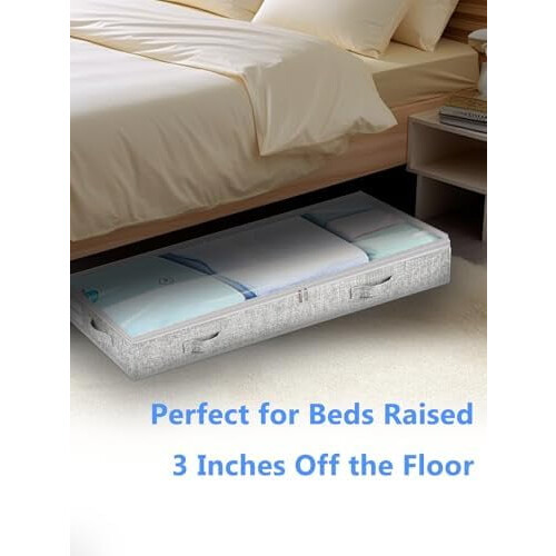 Low Profile Under Bed Storage Bins, 3" High Foldable w/ Lid & Zipper, Clear Top, No Structure, for Low Beds/Cribs/Dorms, 4-Pack 1