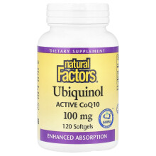 Natural Factors, Ubiquinol, Aktivní CoQ10, 100 mg, 120 měkkých kapslí