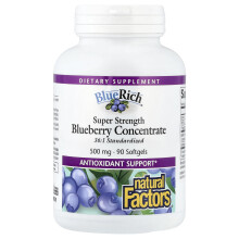 Natural Factors, BlueRich, Super Stark Blåbärkonsentrat, 500 mg, 90 mjuka kapslar