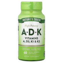 Nature's Truth, Witaminy A, D, K, Wysokie Potencji, 60 Szybko Wypuszczających się Miękkie Gelki