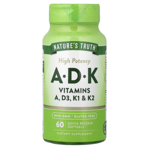 Nature's Truth, Βιταμίνες A, D, K, Υψηλής Πυκνότητας, 60 Softgels Ταχεία Απελευθέρωση
