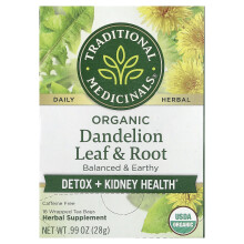 Traditional Medicinals, Kruidenthee, Biologische Dandelion Blad & Wortel Thee, Koffievrij, 16 Verpakte Thee Zakjes, 0,99 oz (28 g)