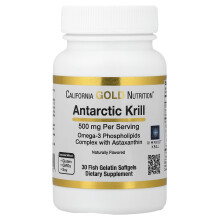 California Gold Nutrition, Antarctic Krill Oil, Omega-3 Phospholipids Complex with Astaxanthin, Natural Strawberry and Lemon, 500 mg, 30 Fish Gelatin