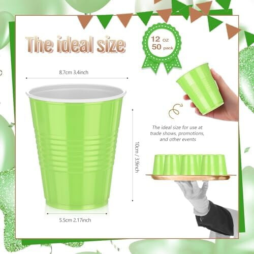 Συσκευασία των 50 πλαστικά ποτήρια 12oz σε χρώμα λάιμ – μιας χρήσης για 1
