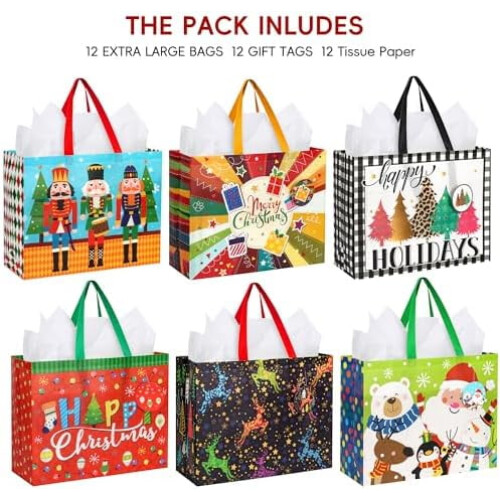 Sacolas de presente de Natal extragrandes com cordão (16,5 x 13 x 6,3 cm) 2
