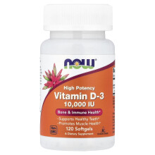NOW Foods, Witamin D-3, High Potency , 10 000 IU, 120 Softgels