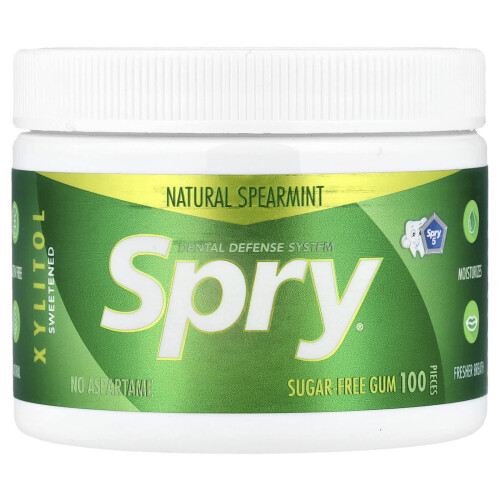 Xlear, Spry, Chicle Sin Azúcar, Spearmint Natural, 100 Piezas