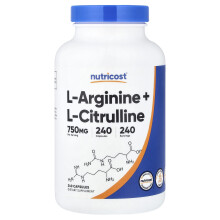 Nutricost, L-Αργινίνη + L-Κιτρουλίνη, 240 Κάψουλες