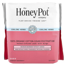 The Honey Pot Company, Organic Herbal-Infúzovaný Pads s Rúžikami, Po-rodový, 12 Rýchloviek