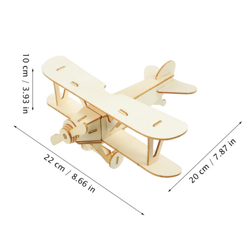 Modellino di aereo in legno marrone chiaro, puzzle da assemblare e dipingere. 1