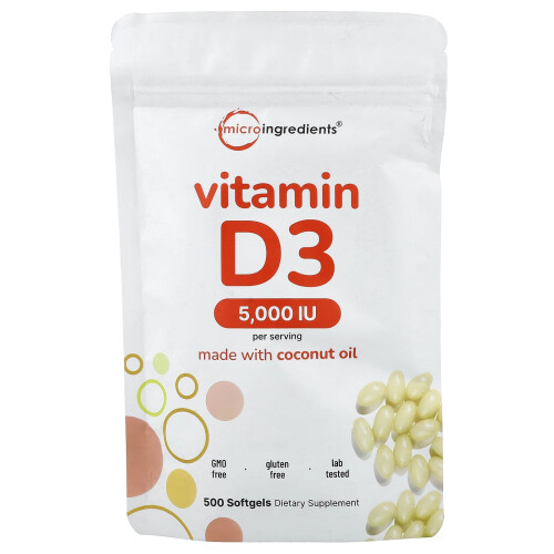 Micro Ingredients, Vitamiini D3, 5,000 IU, 500 Pehmeätabletteja