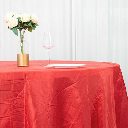 Red Crinkled Taffeta Round Tablecloth 120 in 2