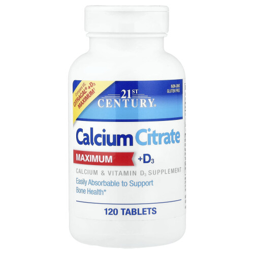 21st Century, Κάλσιου Σιτράτη Μεγαλύτερος + D3, 120 Tablets