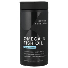 Sports Research, Omega-3 Fiskolja, Trefaldig Styrka, 180 Myggläsk