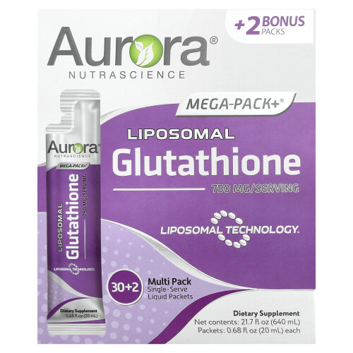 Aurora Nutrascience, Mega-Pack+, Λιποσωμική Γλουταθειόνη, 750 mg, 32 Packs, 0.68 fl oz (20 ml) Each